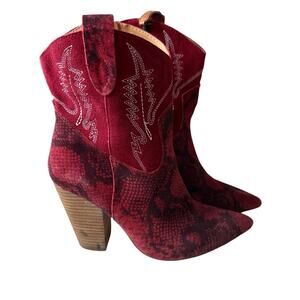 Dingo Red Suede Leather Snakeskin Look Heeled Boots Women’s 9.5
